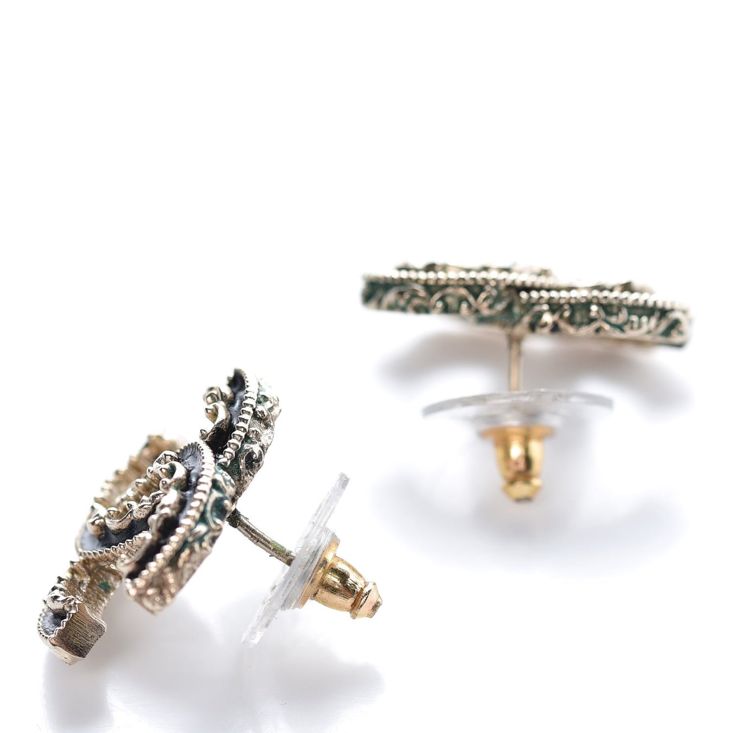Enamel CC Baroque Earrings Black Gold