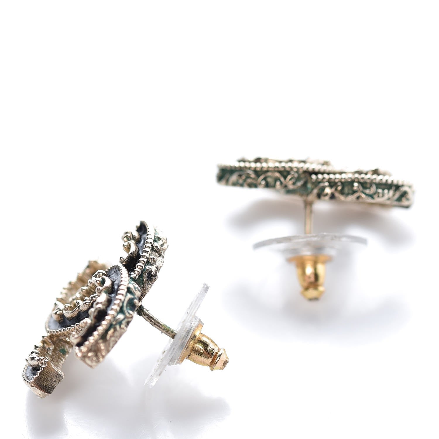 Chanel Enamel CC Baroque Earrings Black Gold 3 of 8
