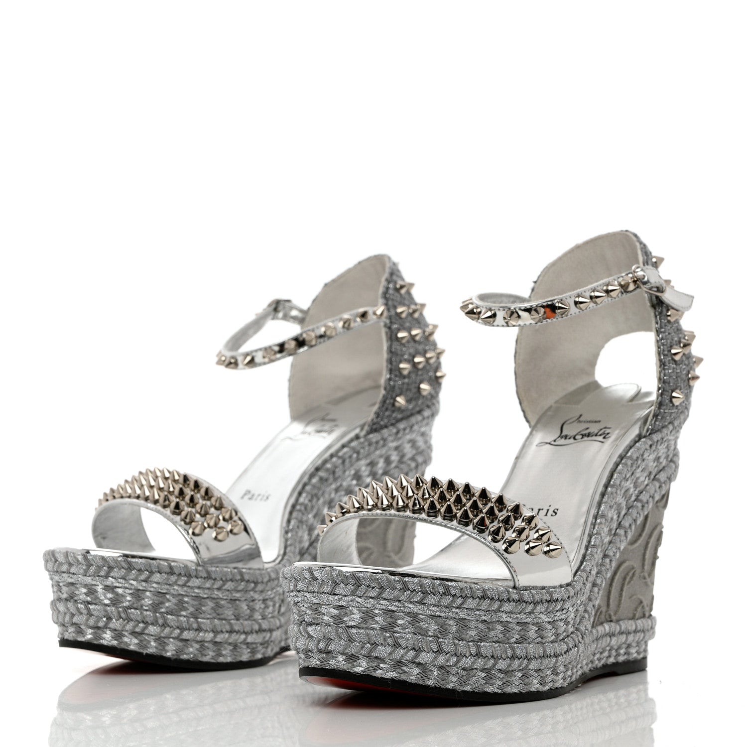 Christian Louboutin Calfskin Madmonica 120 Wedge Sandals 39 Silver 3 of 13