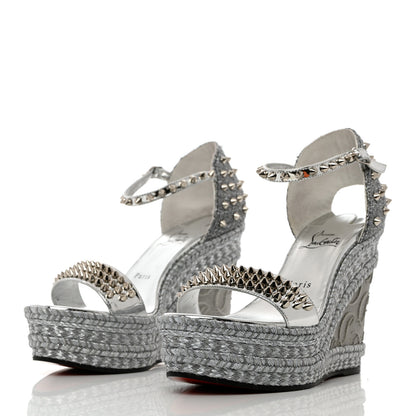 Christian Louboutin Calfskin Madmonica 120 Wedge Sandals 39 Silver 3 of 13