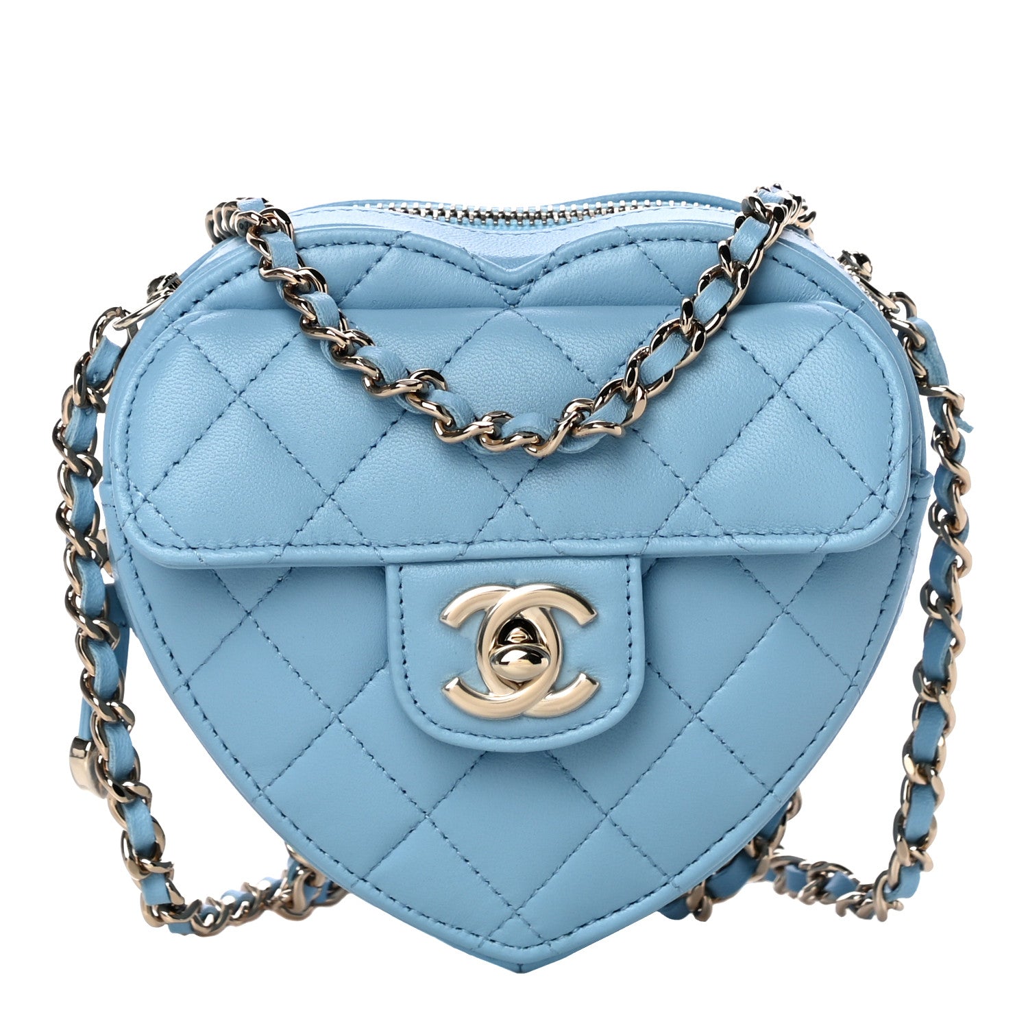 Chanel Lambskin Quilted CC In Love Heart Clutch With Chain Light Blue 1 of 10