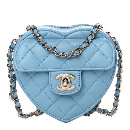 Chanel Lambskin Quilted CC In Love Heart Clutch With Chain Light Blue 1 of 10