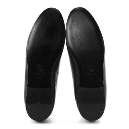 Chanel Lambskin Patent Cap Toe Ballerina Flats 37 Black 6 of 10