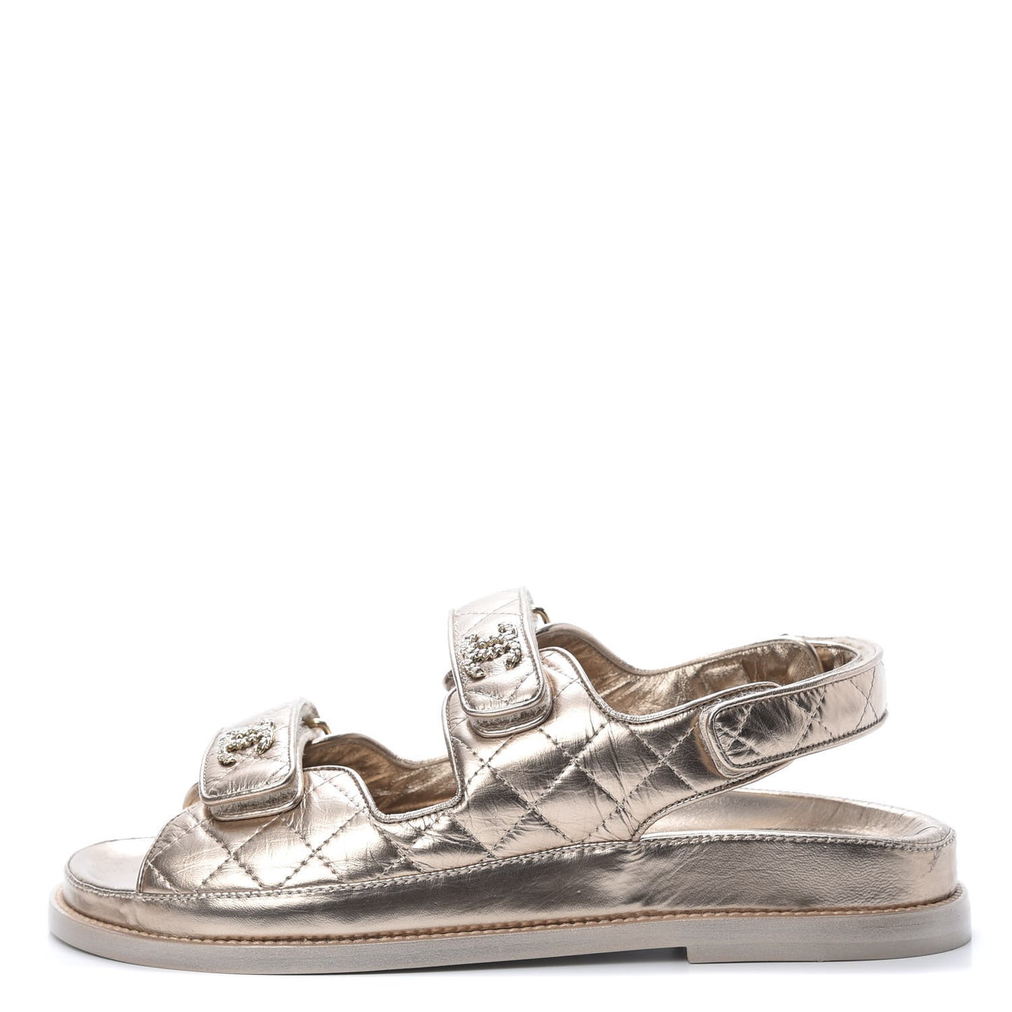Iridescent Lambskin Quilted Velcro Dad Sandals 38.5 Light Bronze