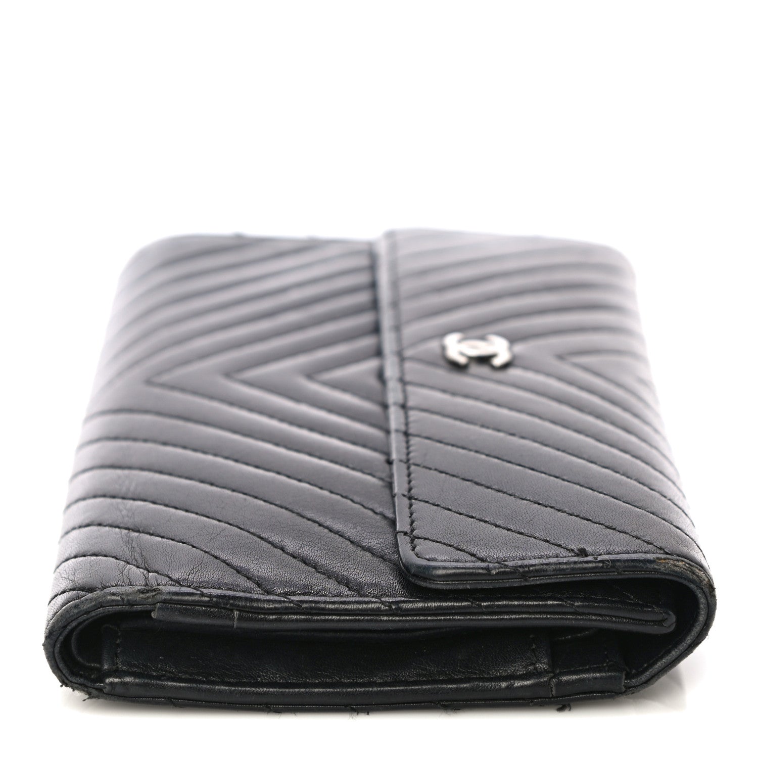 Chanel Lambskin Chevron Quilted Large Flap Clutch Wallet Black 12 of 22