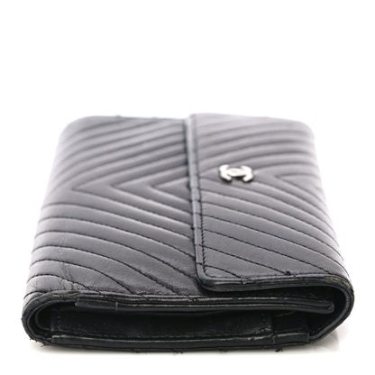 Chanel Lambskin Chevron Quilted Large Flap Clutch Wallet Black 12 of 22