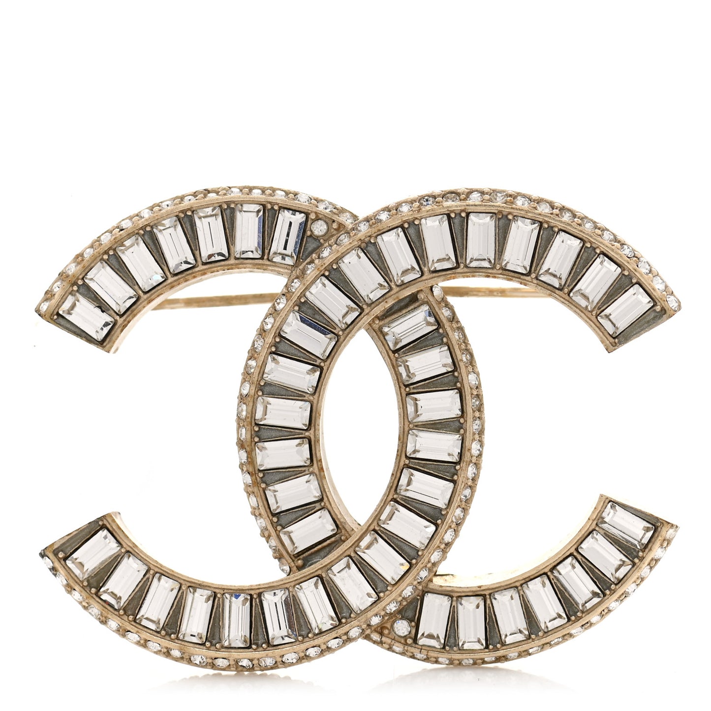Baguette Crystal CC Brooch Gold