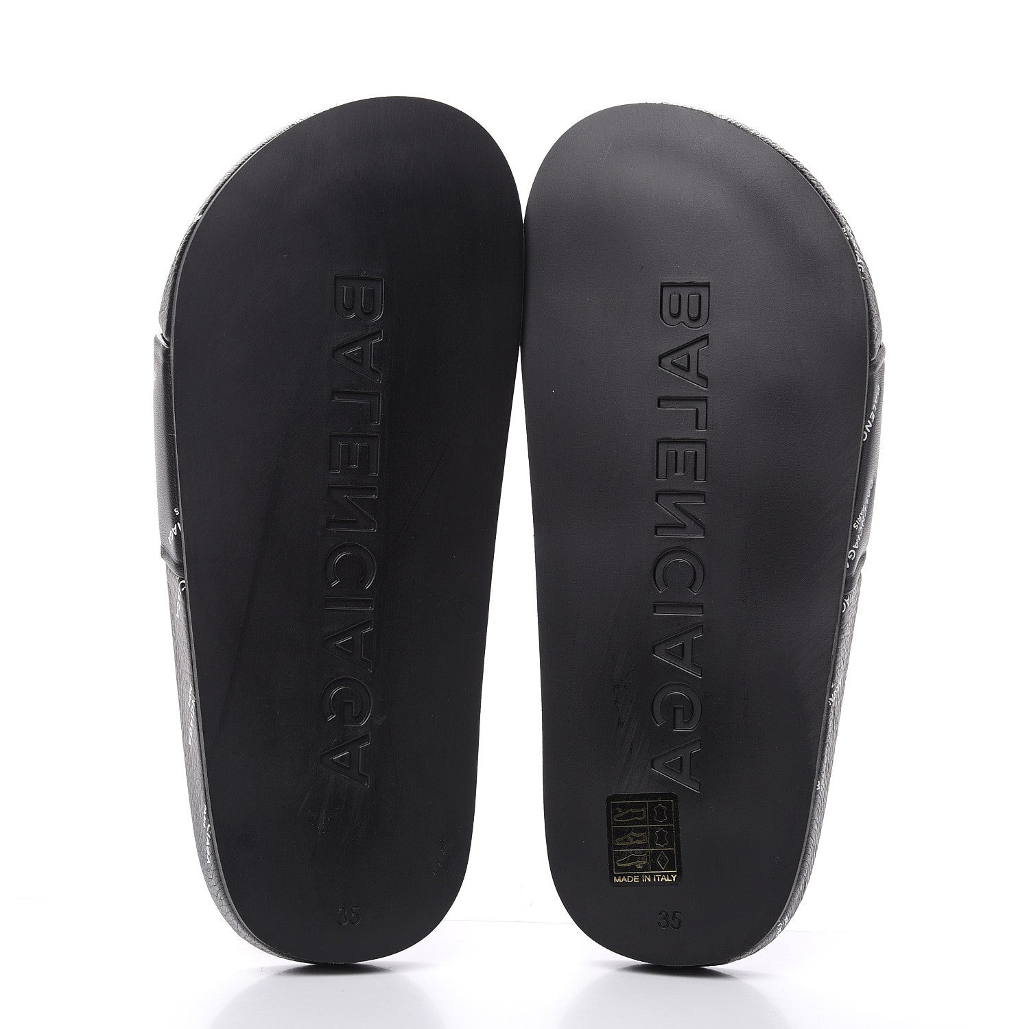 Balenciaga Nappa Allover Logo Embossed Womens Pool Slide Sandals 35 Black White 5 of 9