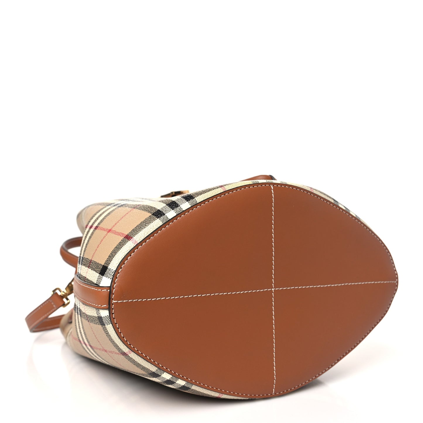 E-Canvas Vintage Check Small Drawstring Bucket Bag Briar Brown