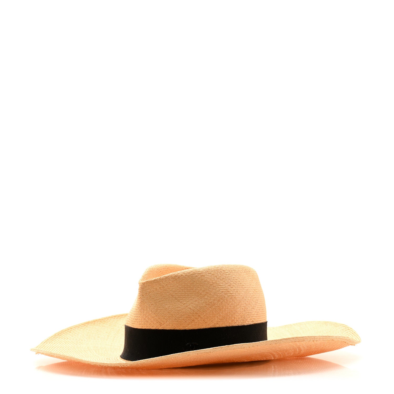 Chanel Straw Grosgrain Wide Brim Hat M Beige Black 1 of 8