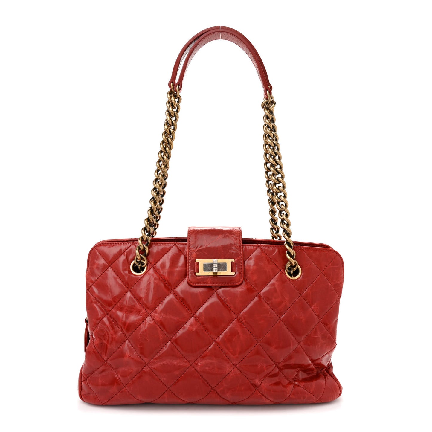 Glazed Crackled Calfskin Small Reissue Tote Red