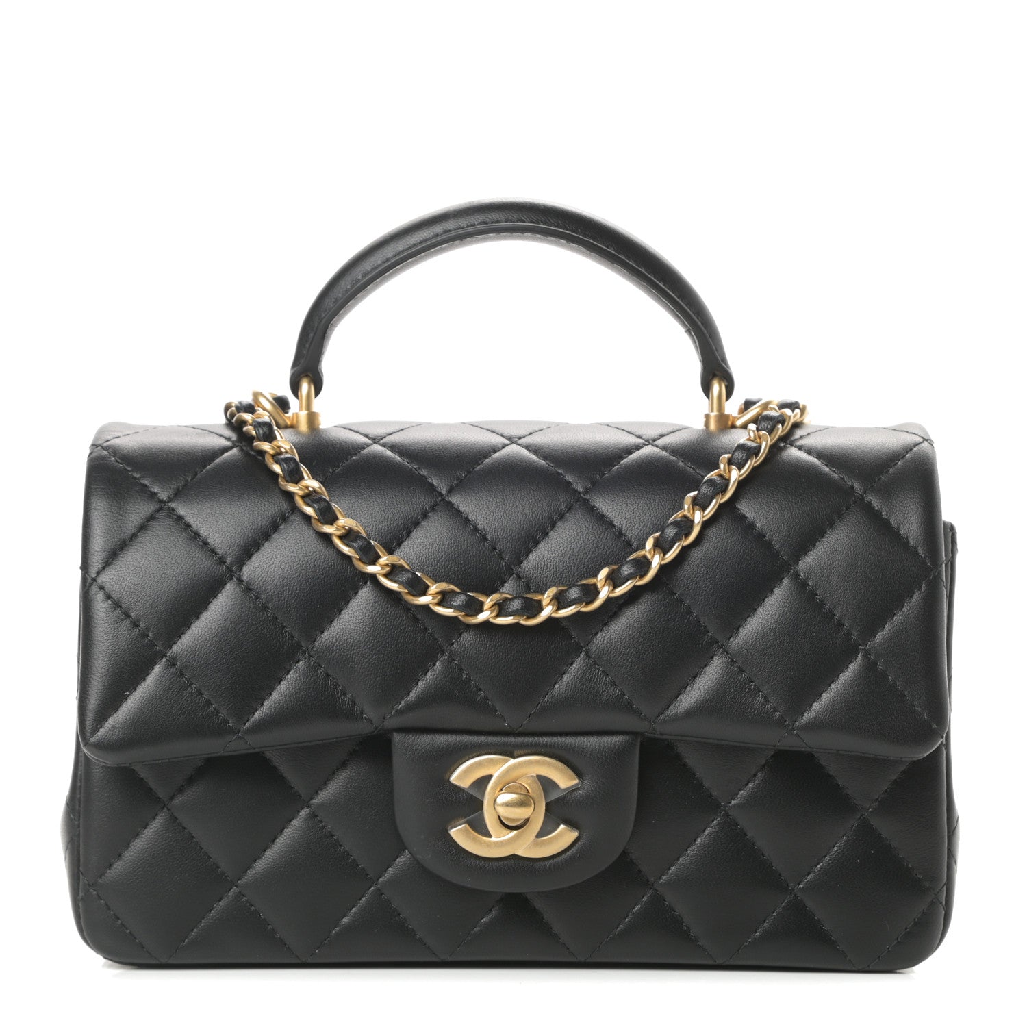 Chanel Lambskin Quilted Mini Top Handle Rectangular Flap Black 1 of 12