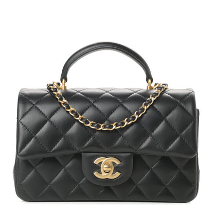Chanel Lambskin Quilted Mini Top Handle Rectangular Flap Black 1 of 12