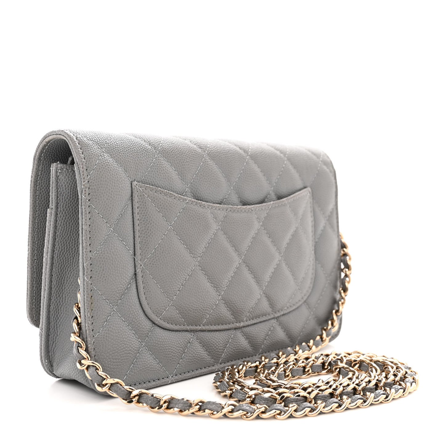 Caviar Quilted Wallet on Chain WOC Grey