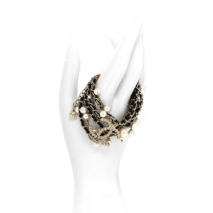 Chanel Lambskin Pearl Crystal Multistrand Chain CC Bracelet 2 of 5