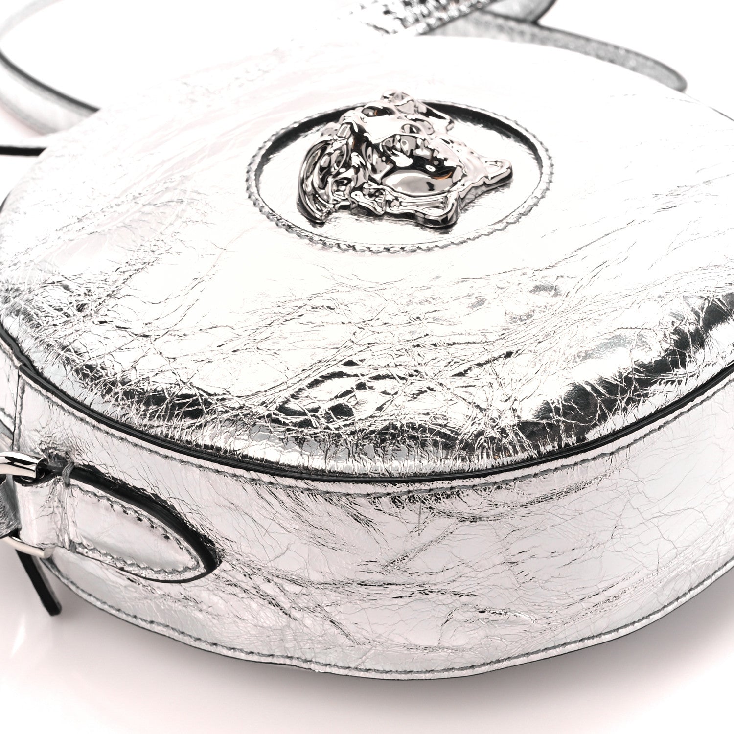 Versace Metallic Crackled Lambskin La Medusa Disco Round Crossbody Silver 10 of 11