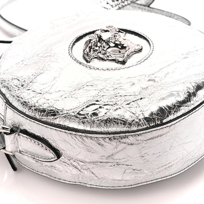 Versace Metallic Crackled Lambskin La Medusa Disco Round Crossbody Silver 10 of 11