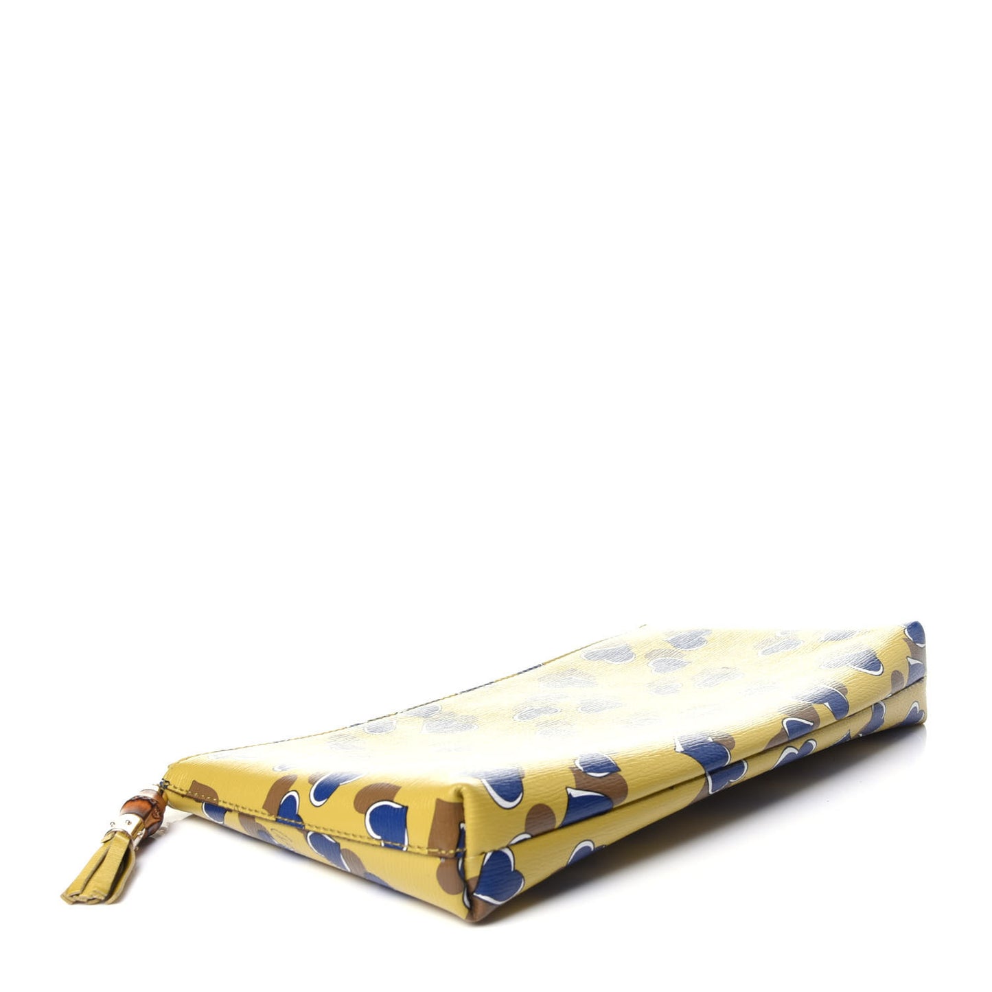 Calfskin Heartbeat Print Large Pouch Yellow Multicolor