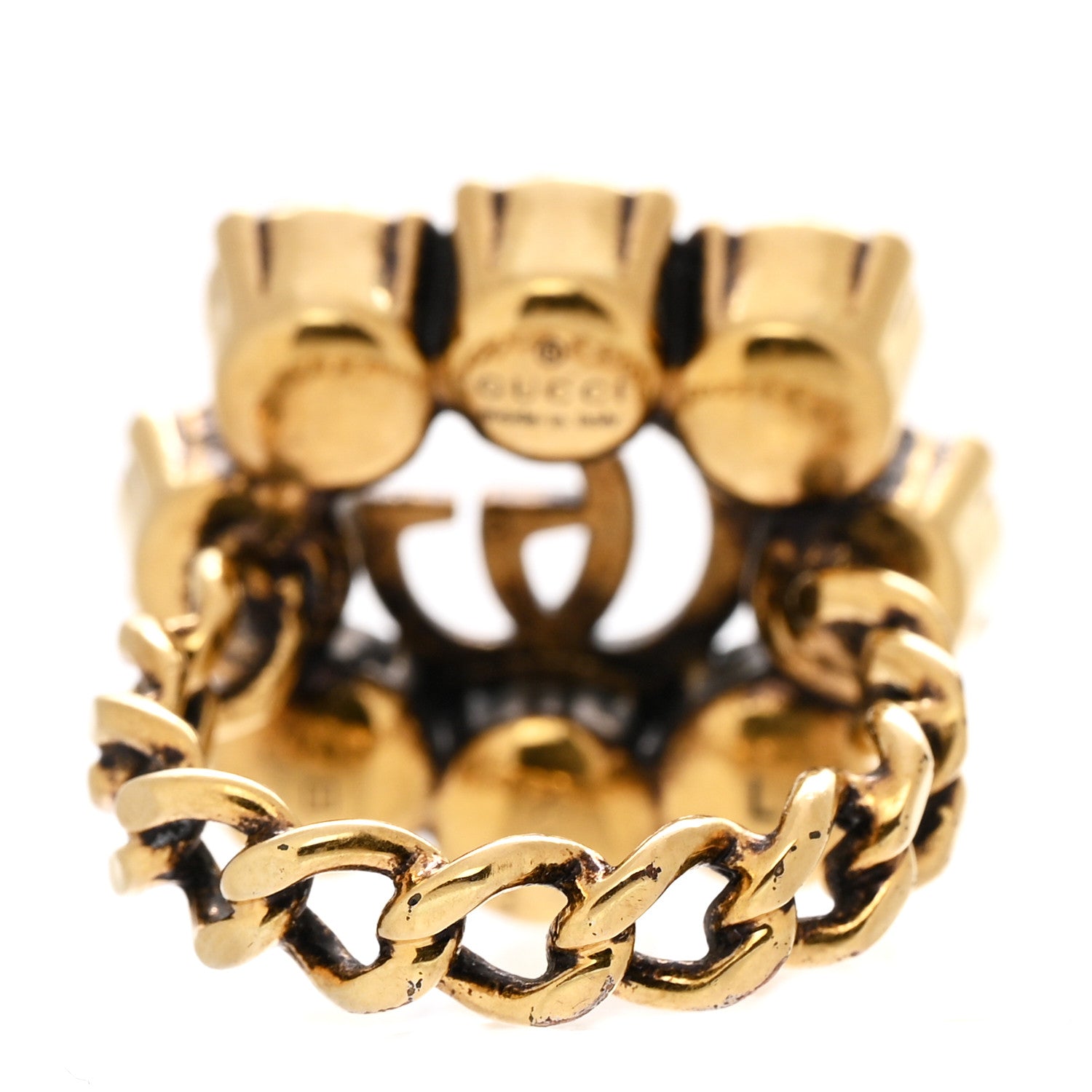Gucci Metal Crystal Double G Ring L Aged Gold 3 of 4