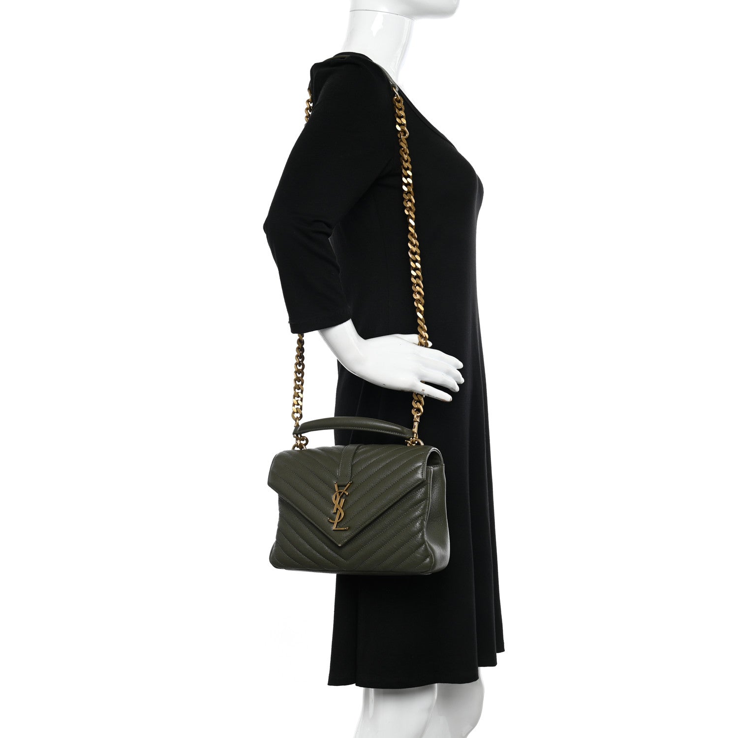 Saint Laurent Sheepskin Matelasse Chevron Monogram Medium College Bag Military Olive 2 of 13