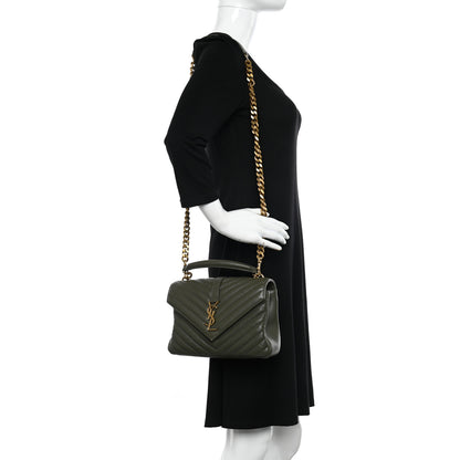 Saint Laurent Sheepskin Matelasse Chevron Monogram Medium College Bag Military Olive 2 of 13