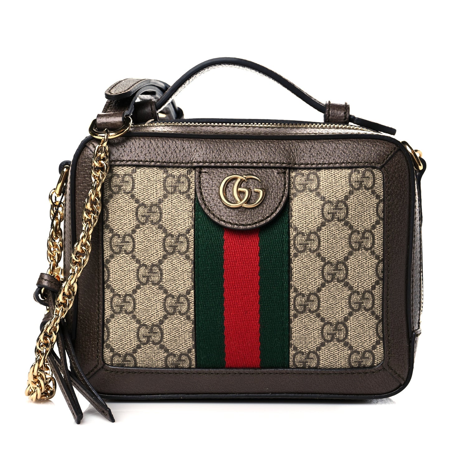 GG Supreme Monogram Mini Ophidia Top Handle Shoulder Bag Brown