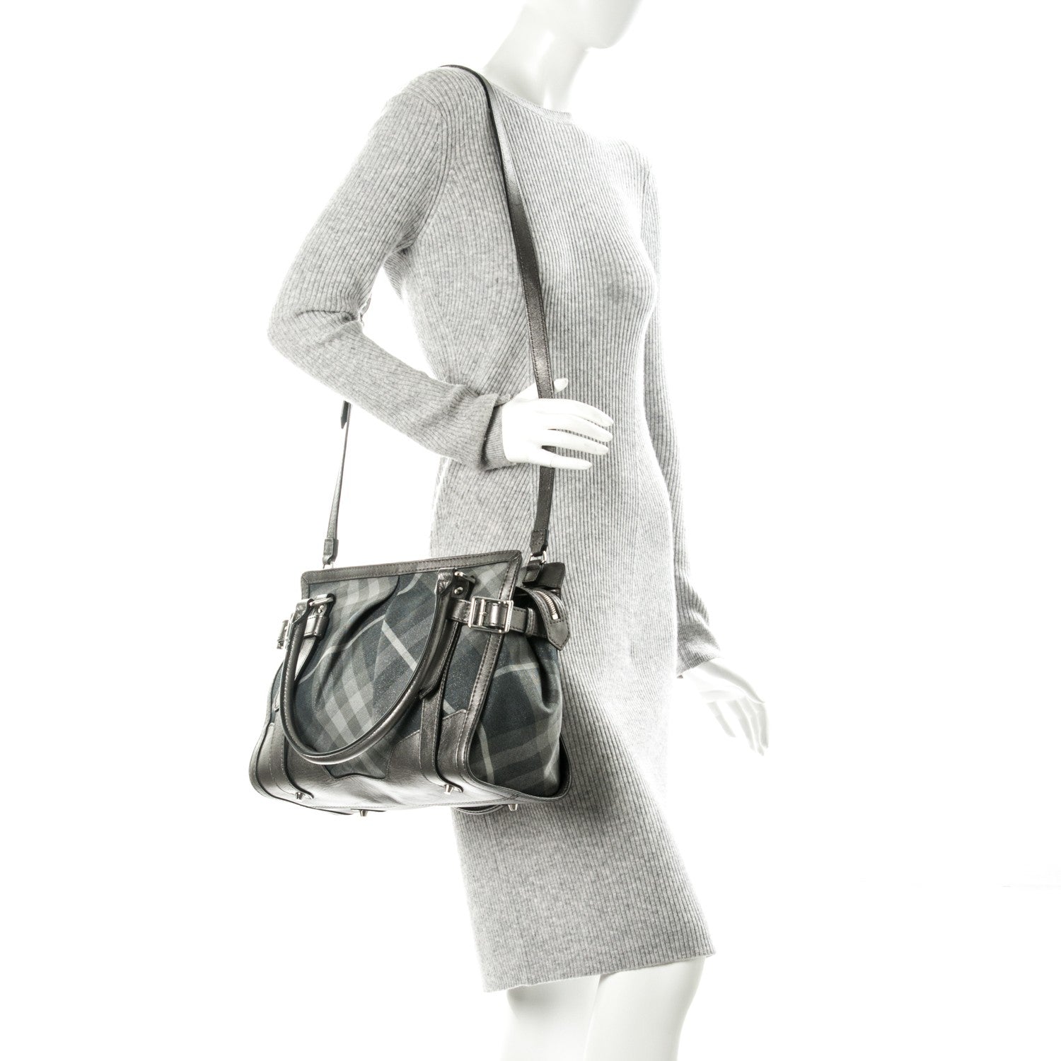 Burberry Shimmer Check Pilgrim Satchel Pewter 3 of 15