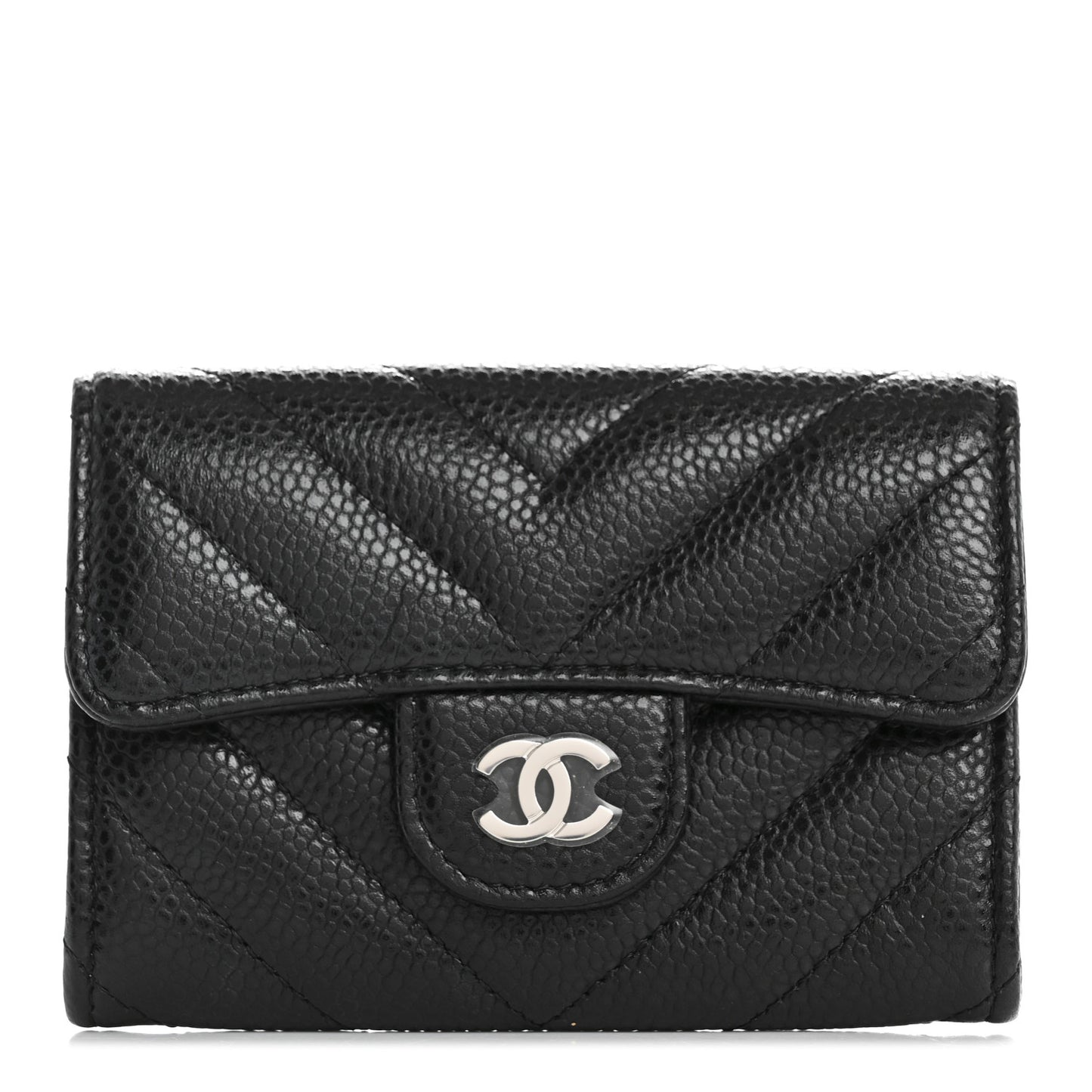 Caviar Chevron Quilted Flap Card Holder Black