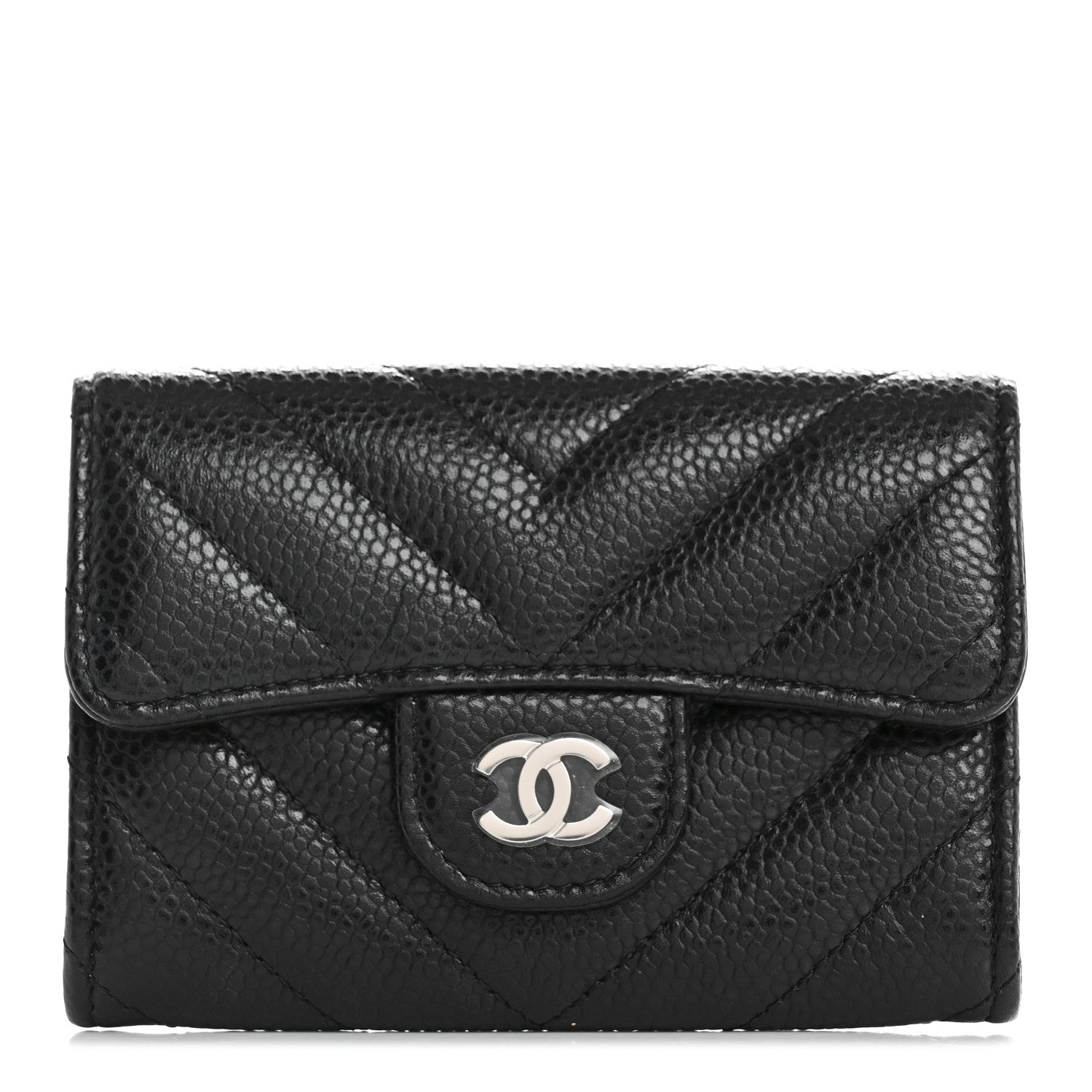 Chanel Caviar Chevron Quilted Flap Card Holder Black 1 of 8
