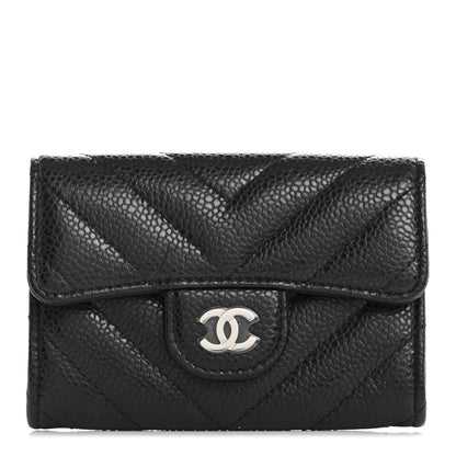 Chanel Caviar Chevron Quilted Flap Card Holder Black 1 of 8