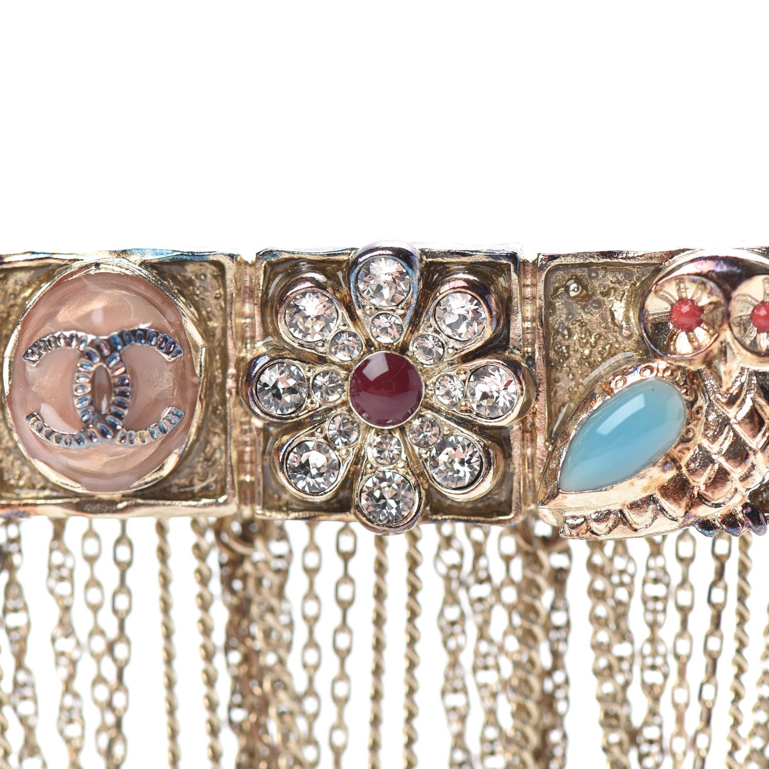 Chanel Enamel Crystal Multi Strand Chain Brooch Gold 4 of 6