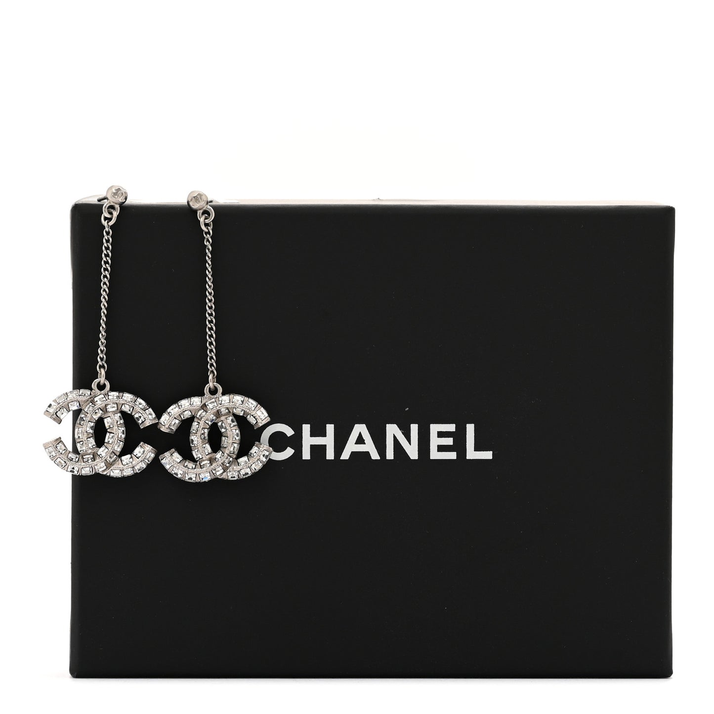 Baguette Crystal CC Drop Earrings Silver
