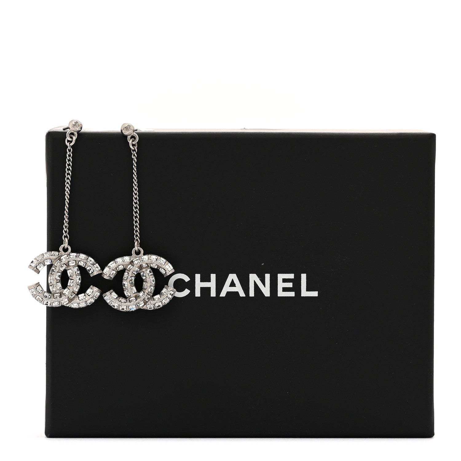 Chanel Baguette Crystal CC Drop Earrings Silver 4 of 4