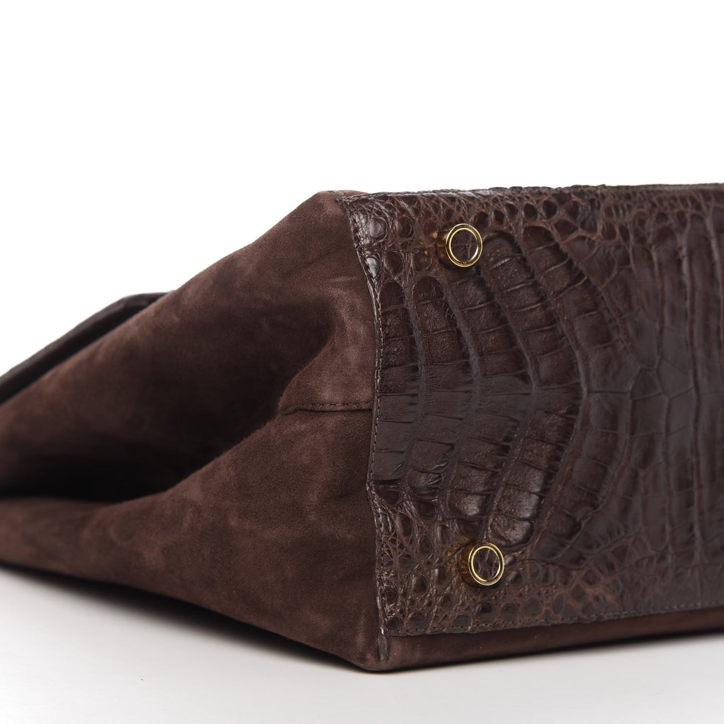 Crocodile Suede Shoulder Bag Brown