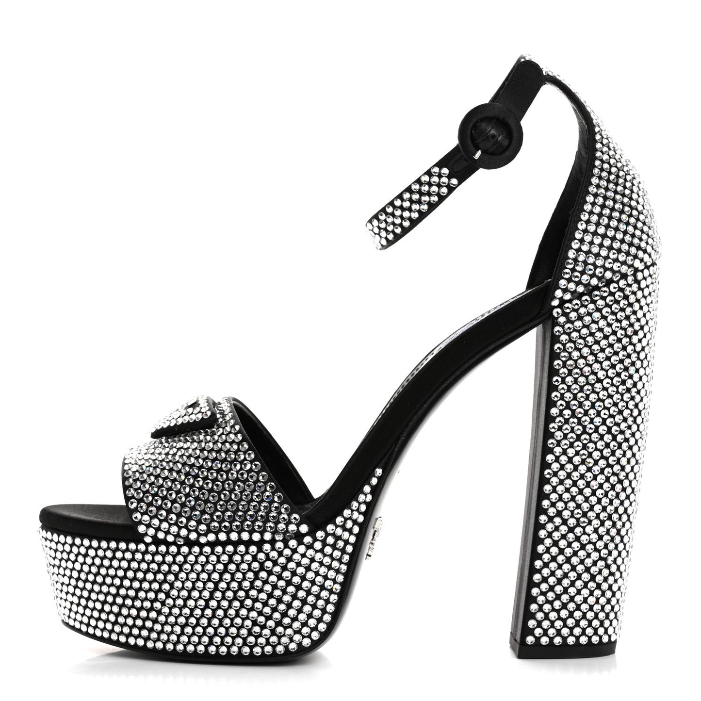 Satin Crystal Triangle Logo 40/135mm Platform Sandals 39 Cristal