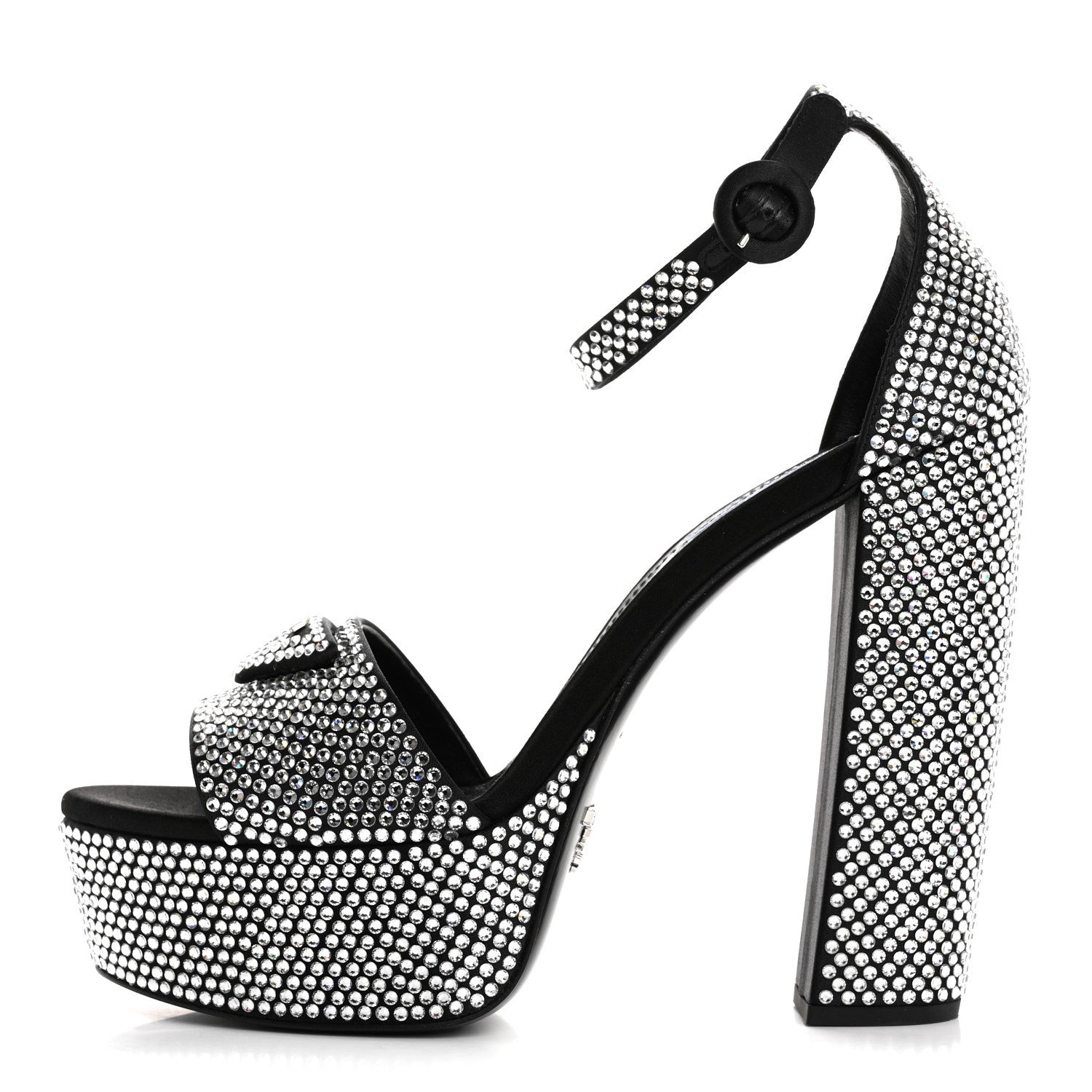 Prada Satin Crystal Triangle Logo 40/135mm Platform Sandals 39 Cristal 1 of 9