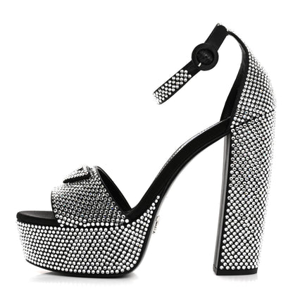 Prada Satin Crystal Triangle Logo 40/135mm Platform Sandals 39 Cristal 1 of 9