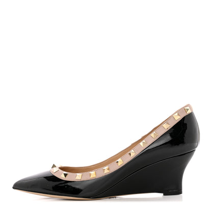 Valentino Garavani Patent Rockstud 70mm Wedges 38 Black Poudre 1 of 27