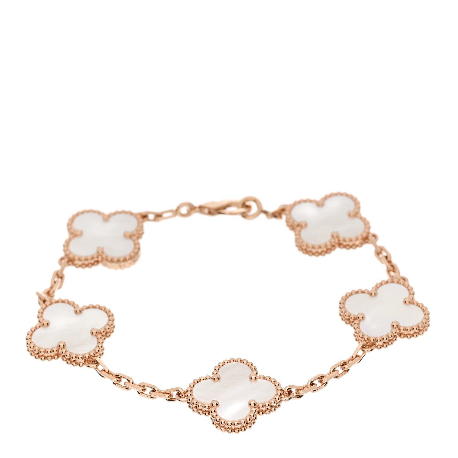 Van Cleef & Arpels 18K Rose Gold Mother of Pearl 5 Motifs Vintage Alhambra Bracelet 2 of 11