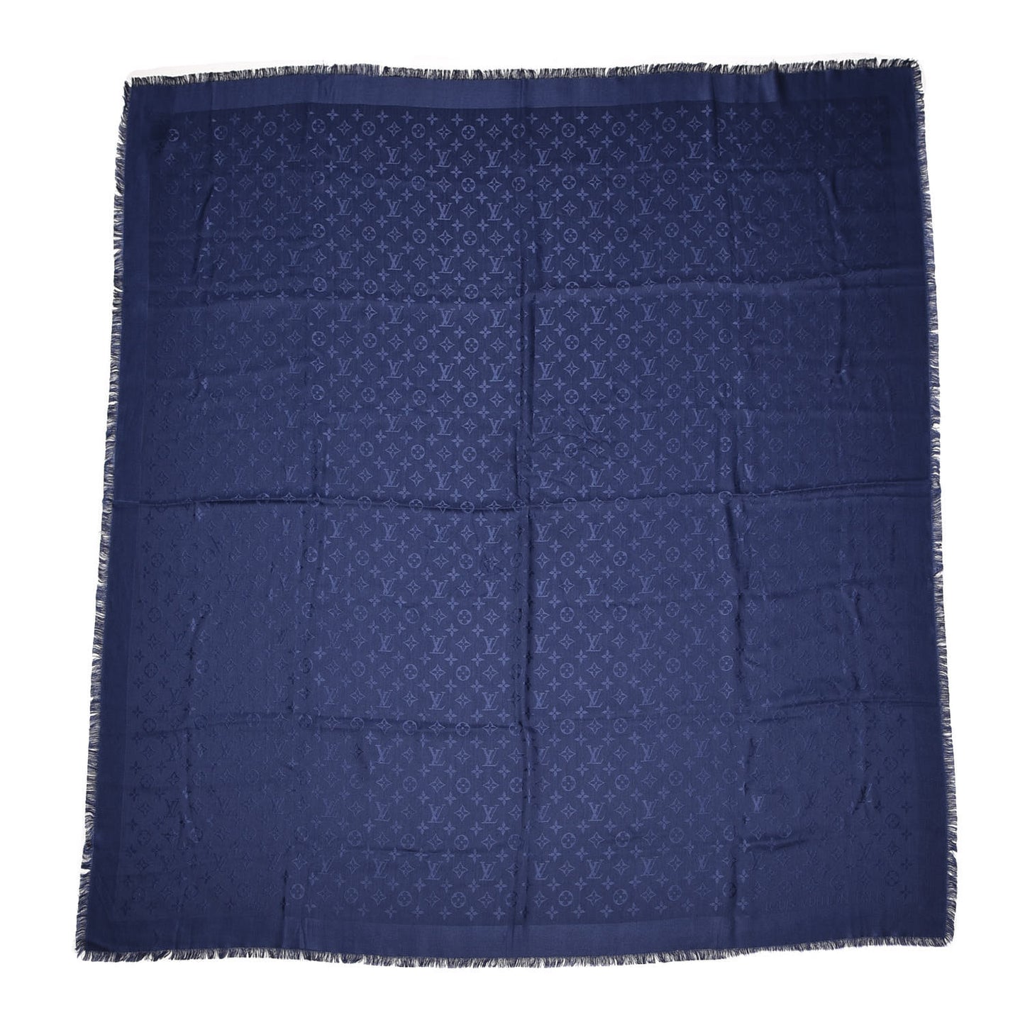 Silk Wool Monogram Shawl Night Blue