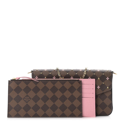 Louis Vuitton Damier Ebene Studded Pochette Felicie Chain Wallet 1 of 9