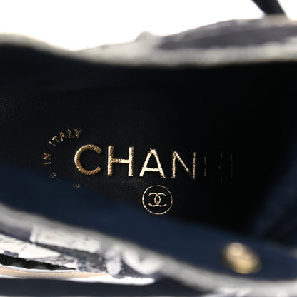 Chanel Printed CC Canvas 31 Rue Cambon Lace Up Combat Boots 38 Navy Black 7 of 9
