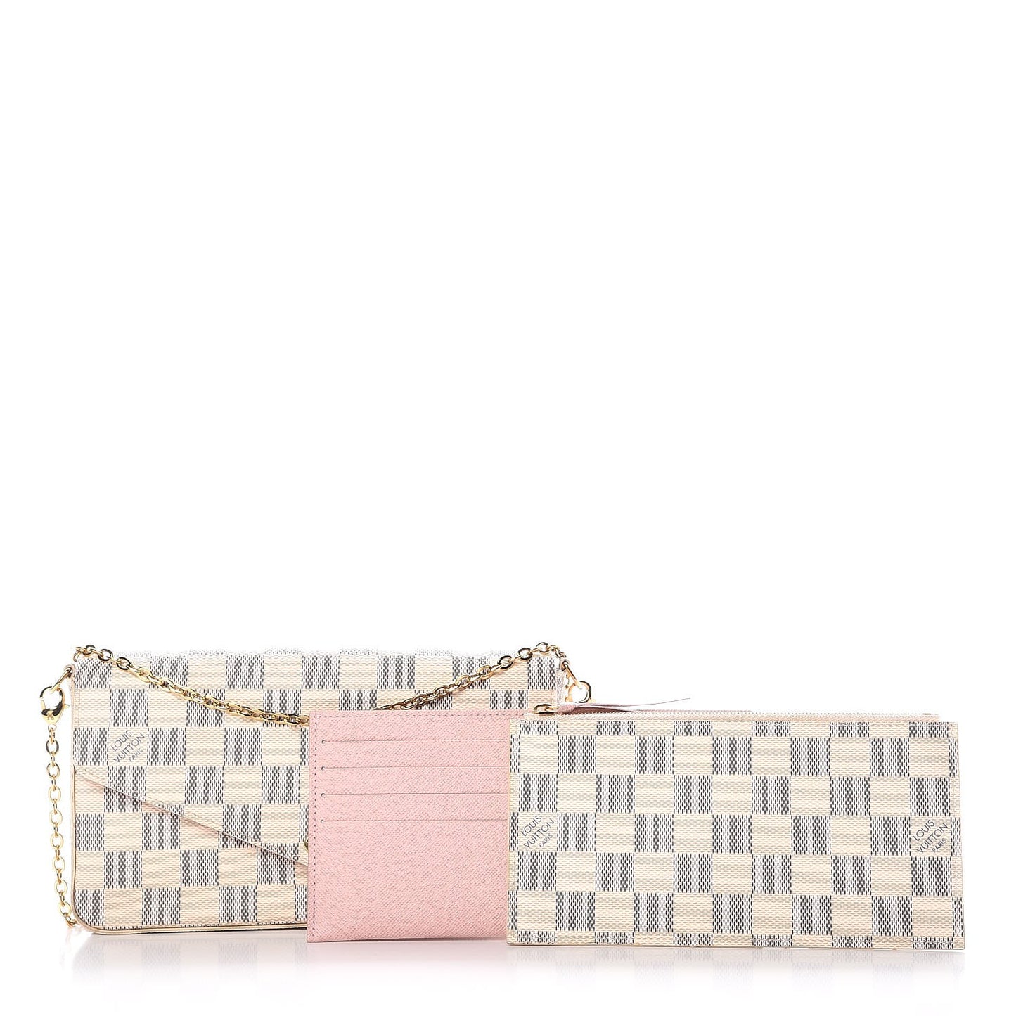 Damier Azur Pochette Felicie Chain Wallet Rose Ballerine
