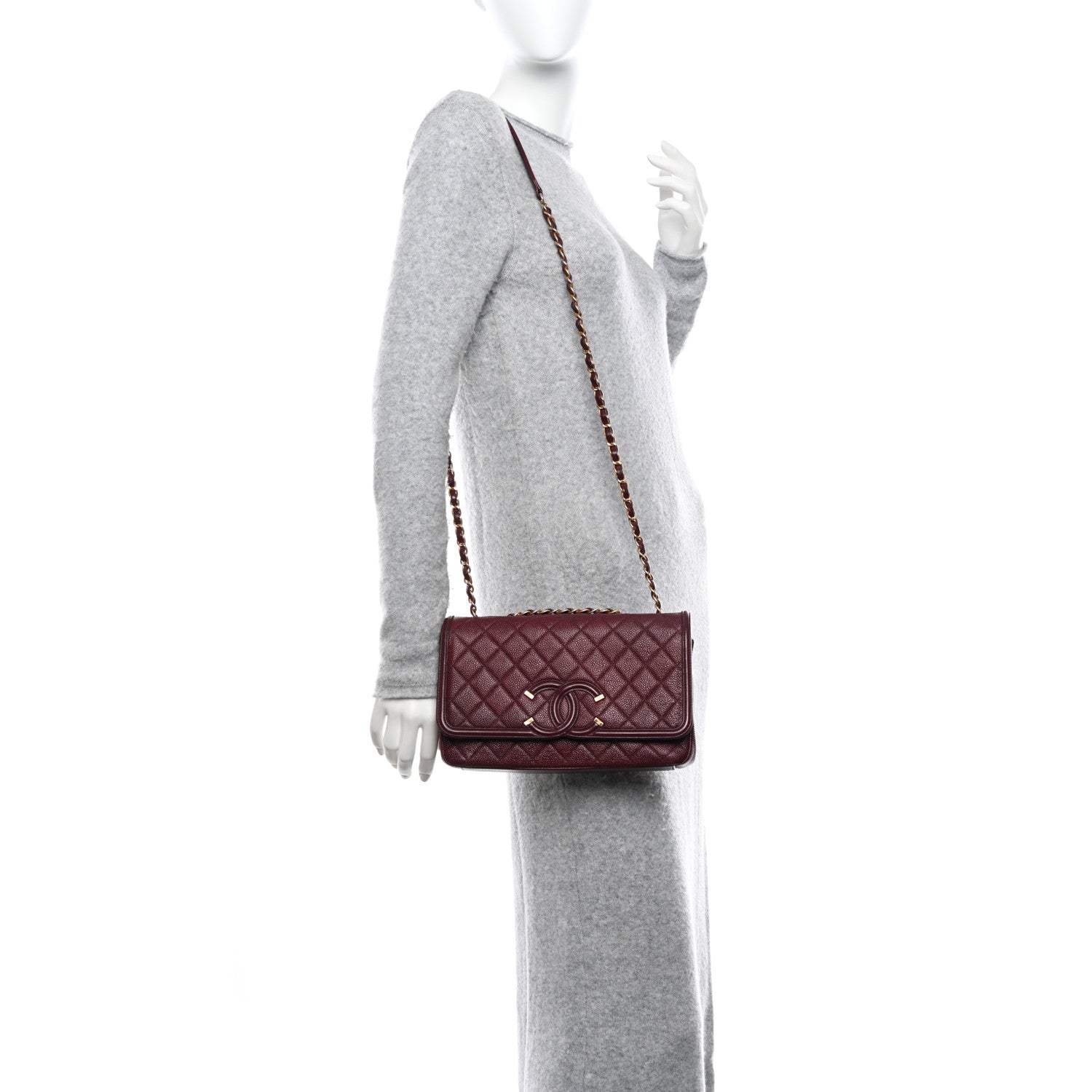 Chanel Caviar Quilted Medium CC Filigree Flap Burgundy 2 of 14