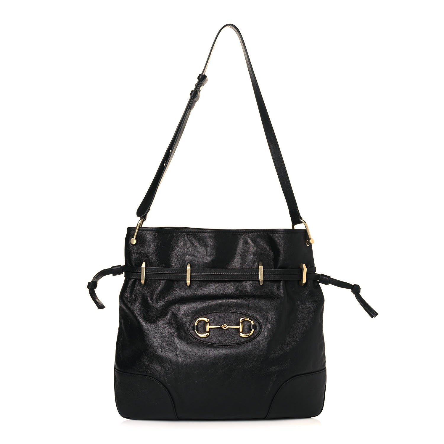 Gucci Sakai Calfskin Horsebit 1955 Cinch Top Messenger Bag Black 1 of 14