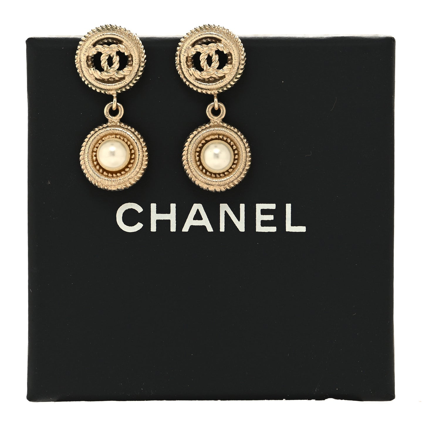Pearl CC Dangle Earrings Gold