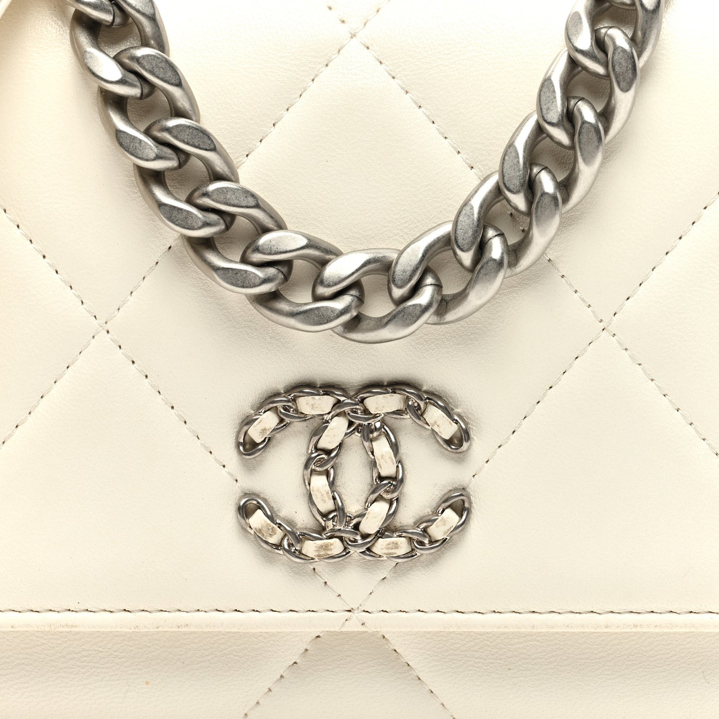 Lambskin Quilted Chanel 19 Wallet On Chain WOC White