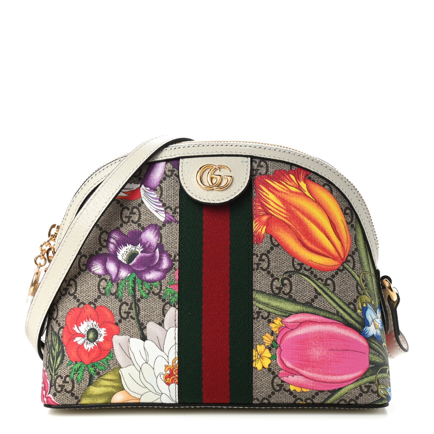 GG Supreme Monogram Flora Web GG Small Ophidia Dome Shoulder Bag White