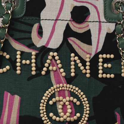 Chanel Velvet Calfskin Beaded Small Deauville Tote Pink Green Black 9 of 12