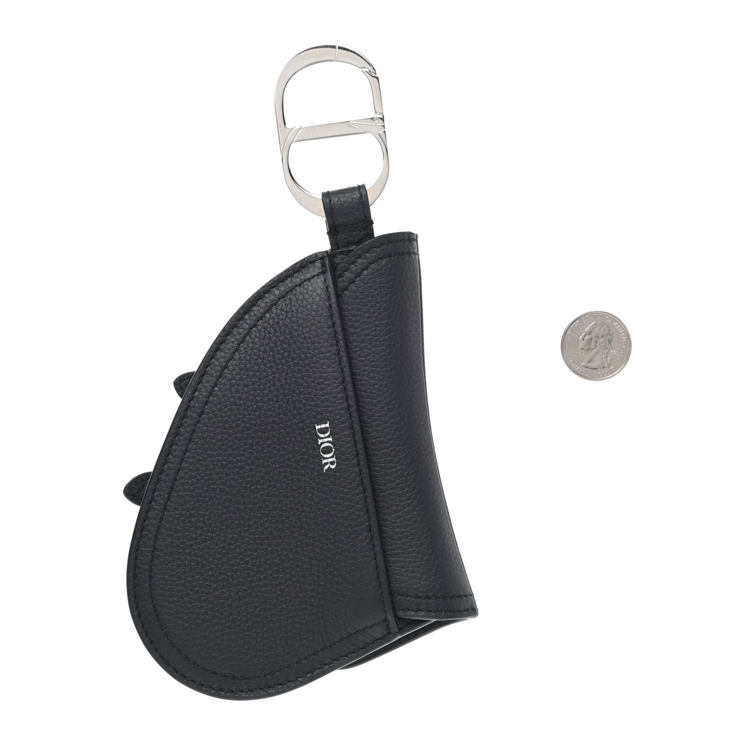 Grained Calfskin Saddle Mini Key Ring Navy Blue